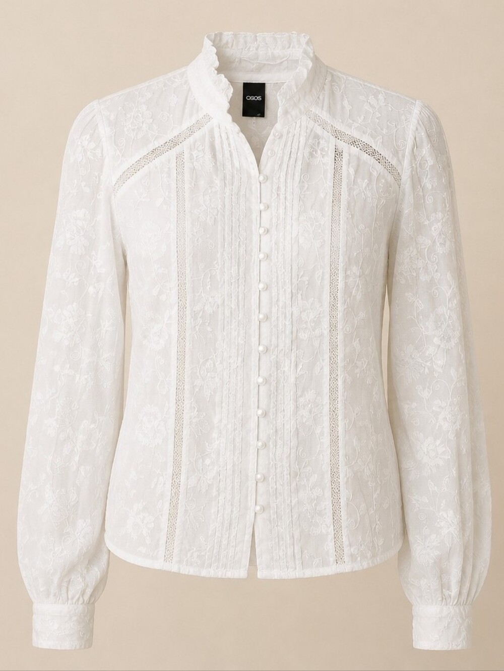 Cider White Embroidered Lace-Panel Button Blouse